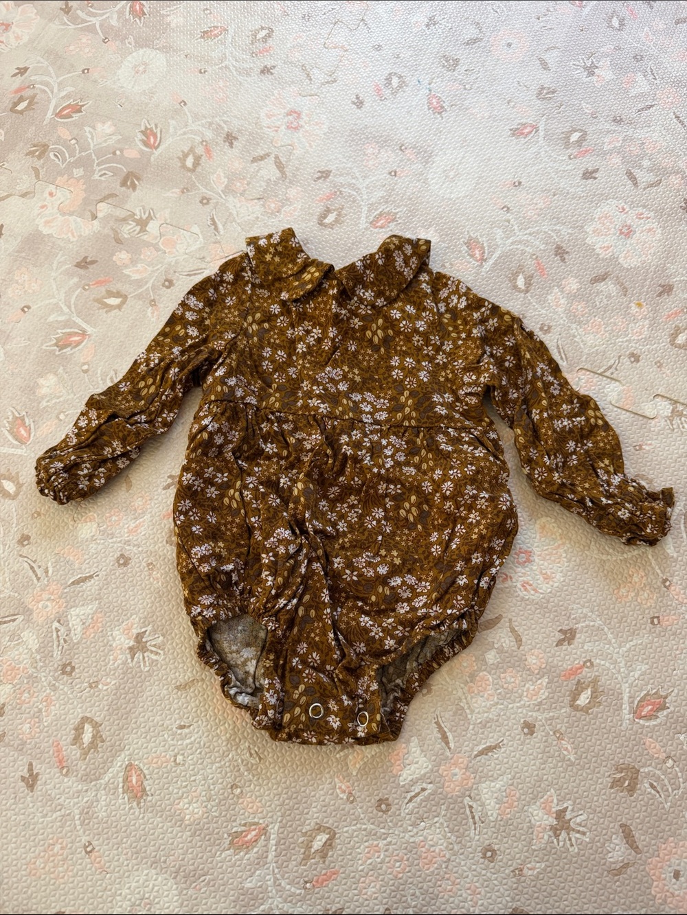 Rylee + Cru Brown Floral Long-Sleeve Baby One-Piece